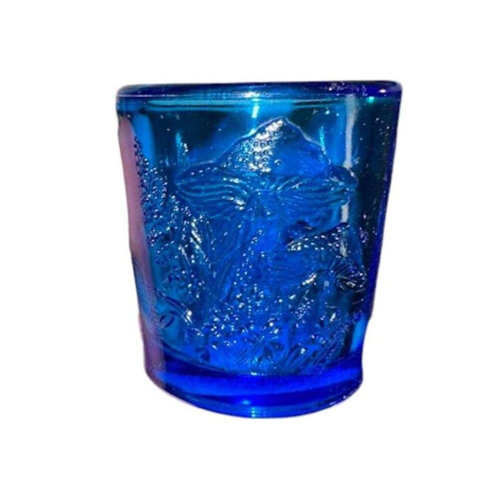 Vintage Blue Glass Mushroom Candle Holder / Toothpick Holder